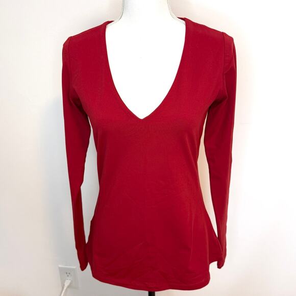 Susana Monaco Core Sexy V-Neck Long Sleeve Top In Siren Red Size Large New - Picture 2 of 13